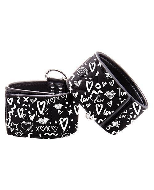 Shots Ouch Love Street Art Fashion Printed Hand Cuffs - Black - SEXYEONE