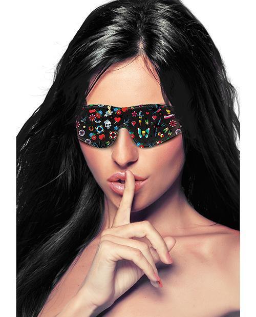 product image,Shots Ouch Old School Tattoo Style Printed Eye Mask - Black - SEXYEONE