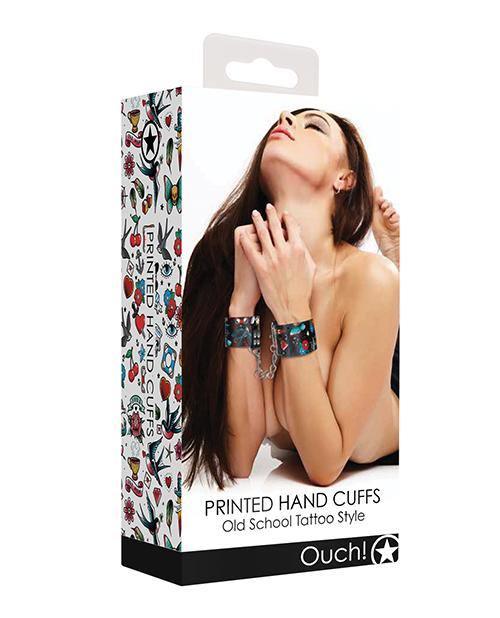 product image, Shots Ouch Old School Tattoo Style Printed Hand Cuffs- Black - SEXYEONE