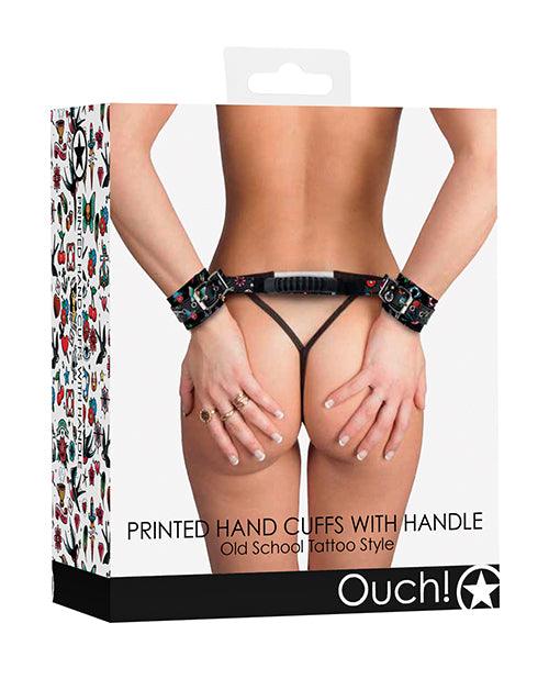 product image, Shots Ouch Old School Tattoo Style Printed Handcuffs W/handle - Black - SEXYEONE