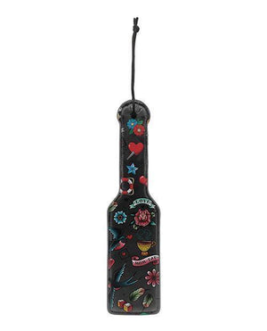 Shots Ouch Old School Tattoo Style Printed Paddle - Black - SEXYEONE