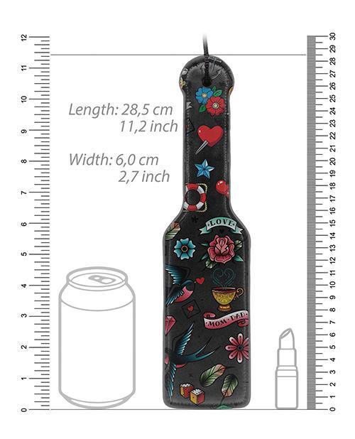 image of product,Shots Ouch Old School Tattoo Style Printed Paddle - Black - SEXYEONE