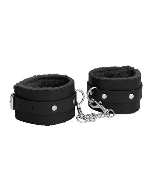 image of product,Shots Ouch Plush Leather Ankle Cuffs - Black - SEXYEONE