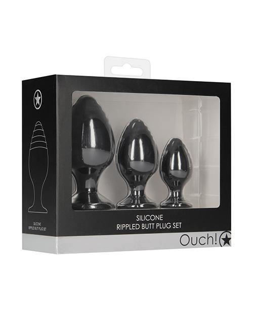 product image, Shots Ouch Rippled Butt Plug Set - Black - SEXYEONE