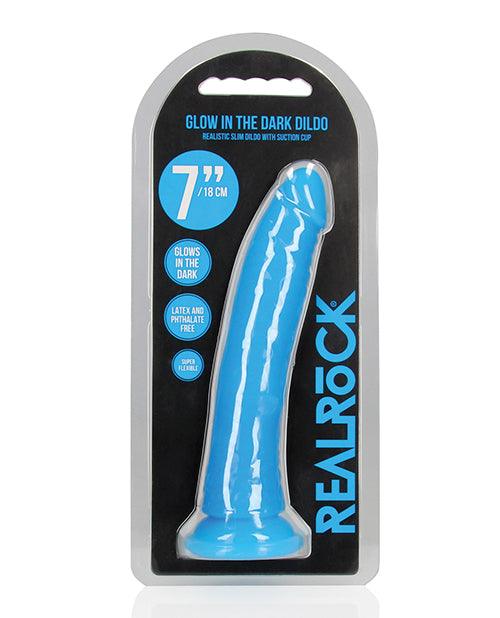 product image, Shots Realrock 7" Slim  Dildo Glow In The Dark - Neon Blue - SEXYEONE