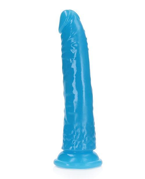 image of product,Shots Realrock 7" Slim  Dildo Glow In The Dark - Neon Blue - SEXYEONE