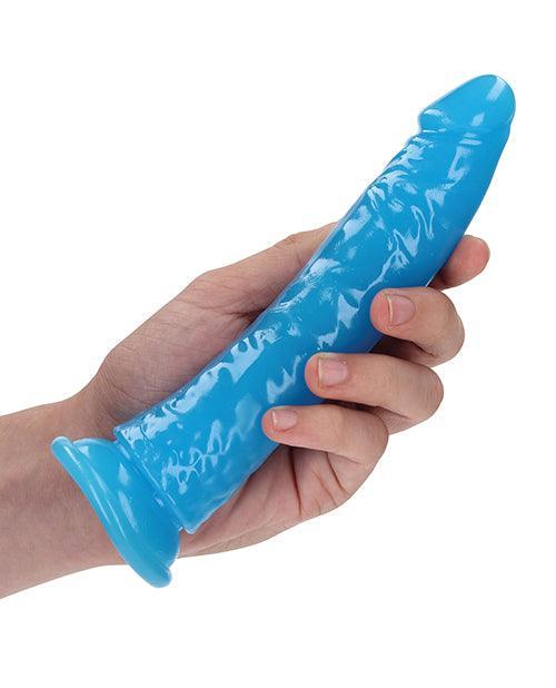 image of product,Shots Realrock 7" Slim  Dildo Glow In The Dark - Neon Blue - SEXYEONE