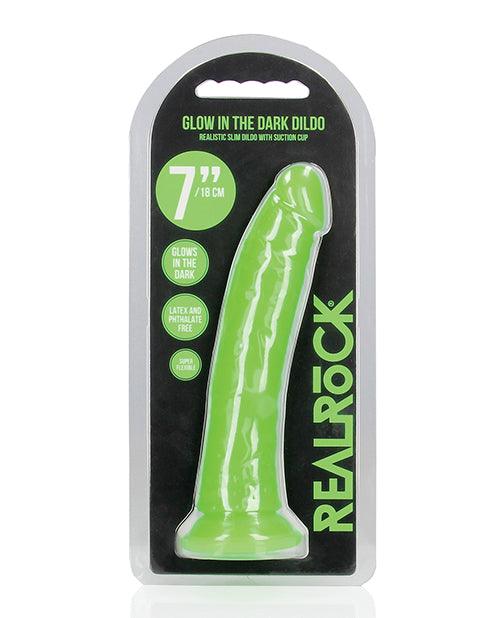 product image, Shots Realrock 7" Slim  Dildo Glow In The Dark - Neon Green - SEXYEONE