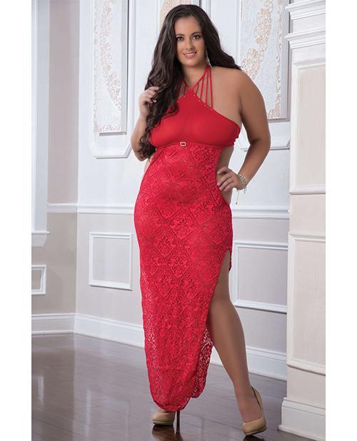 Shoulder Baring Laced Night Dress Red Qn - SEXYEONE