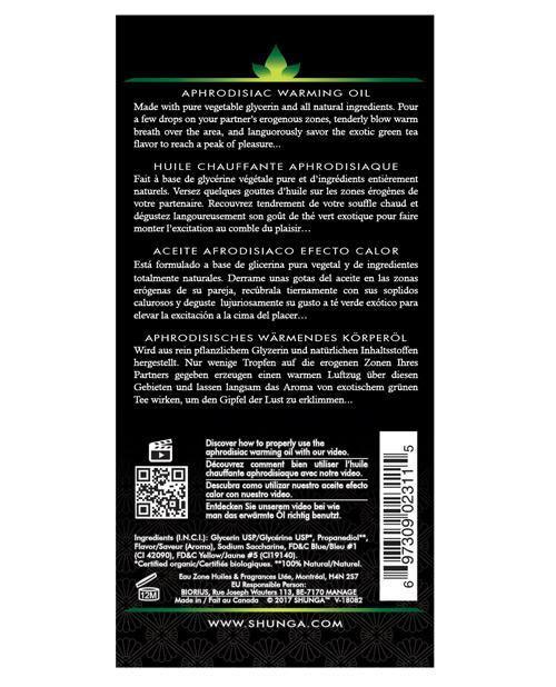 image of product,Shunga Organica Warming Oil - 3.5 Oz Green Tea - SEXYEONE