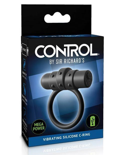 Sir Richards Control Vibrating Silicone C-ring - Black - SEXYEONE