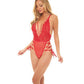 Sloane Soft Cup Deep Plunge Teddy W/side Lace Up Ribbon Detail Red - SEXYEONE
