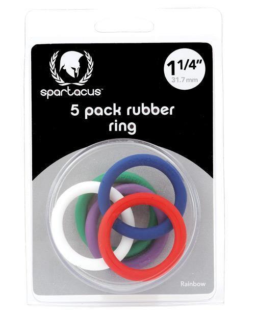 Spartacus 1.25" Rubber Cock Ring Set - Rainbow Pack Of 5
