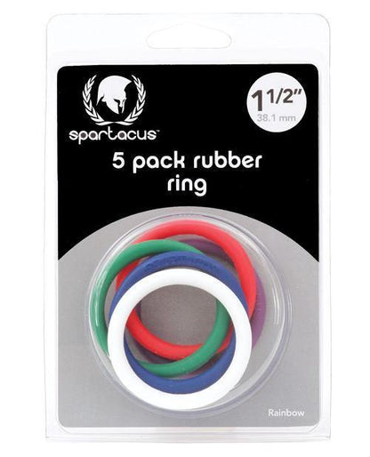 Spartacus 1.5" Rubber Cock Ring Set - Rainbow Pack Of 5 - SEXYEONE