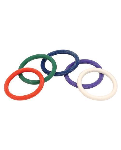 Spartacus 1.5" Rubber Cock Ring Set - Rainbow Pack Of 5 - SEXYEONE