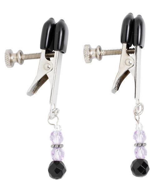 image of product,Spartacus Adjustable Broad Tip Nipple Clamps W-purple Beads - SEXYEONE