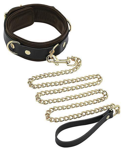 product image, Spartacus Collar & Leash - Brown Leather W-gold Accent Hardware - SEXYEONE