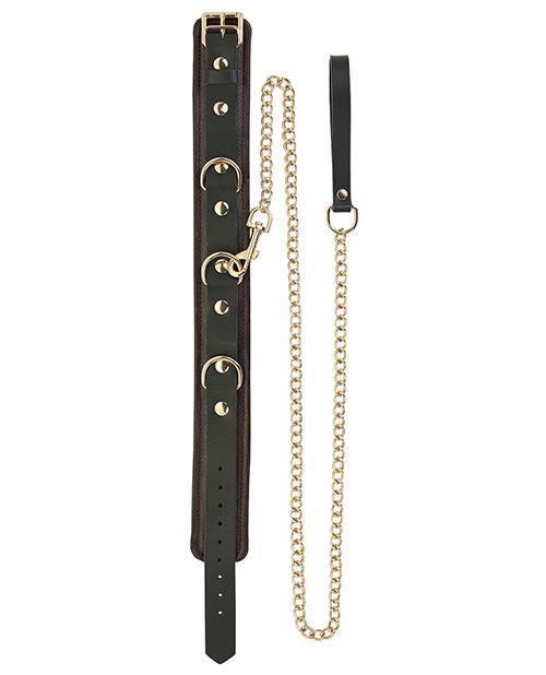 image of product,Spartacus Collar & Leash - Brown Leather W-gold Accent Hardware - SEXYEONE