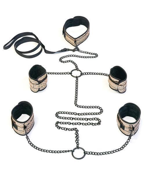 image of product,Spartacus Faux Leather Collar To Wrist & Ankle Restraints Bondage Kit W/leash - SEXYEONE