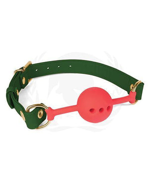 Spartacus Silicone Ball Gag W-green Pu Straps - 46 Mm - SEXYEONE