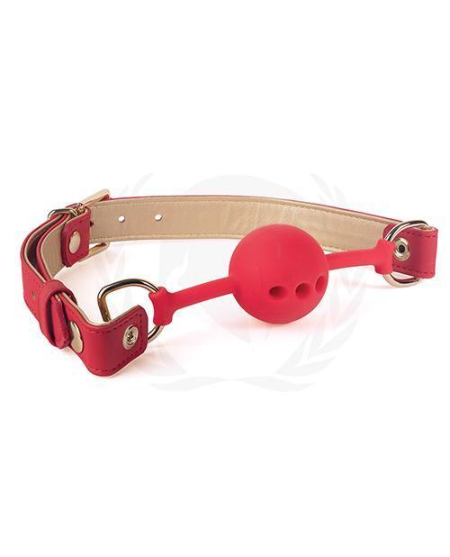 Spartacus Silicone Ball Gag W-red Gold Pu Straps - 46 Mm - SEXYEONE