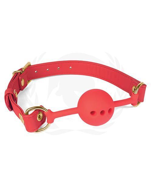 Spartacus Silicone Ball Gag W-red Pu Straps - 46 Mm - SEXYEONE