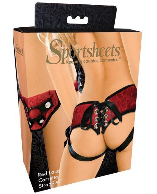 product image, Sportsheets Lace Strap On Corsette - Red - SEXYEONE
