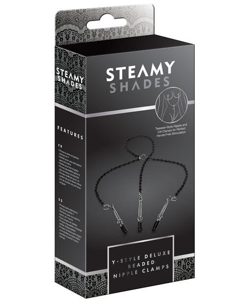 product image, Steamy Shades Y-style Deluxe Beaded Nipple Clamps - Black/silver - SEXYEONE