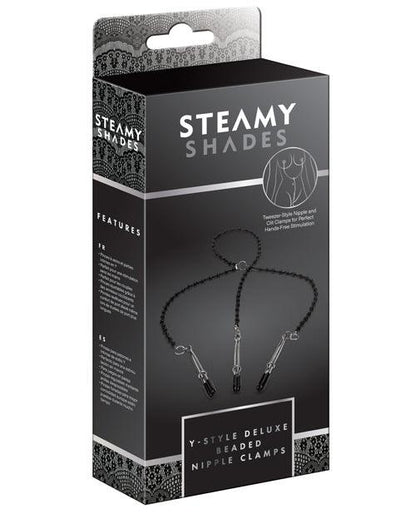 Steamy Shades Y-style Deluxe Beaded Nipple Clamps - Black/silver - SEXYEONE