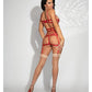 Strappy Elastic Garter Dress W-front Zipper Closure & G-string Red O-s - SEXYEONE