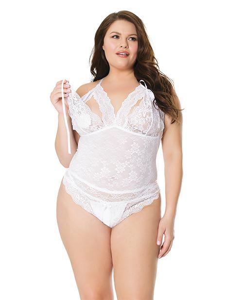product image,Stretch & Scallop Lace Crotchless Teddy White Os-xl - SEXYEONE