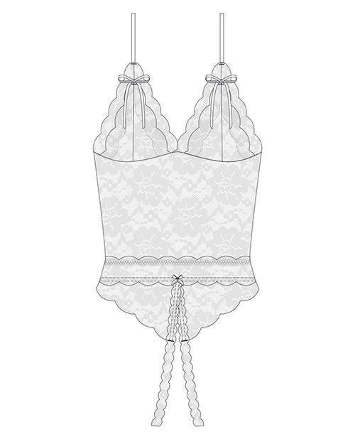 image of product,Stretch & Scallop Lace Crotchless Teddy White Os-xl - SEXYEONE