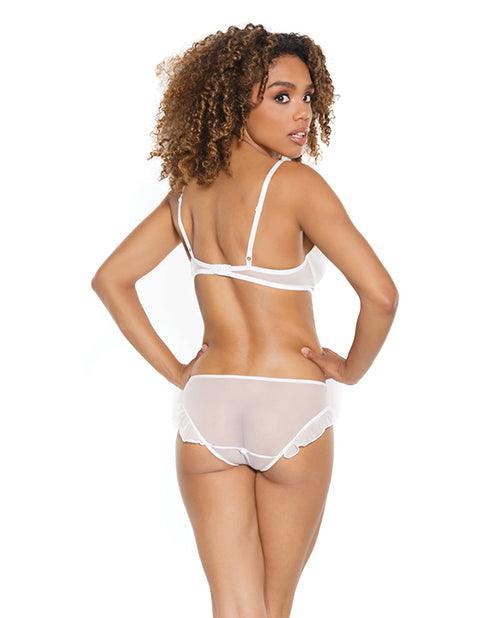 image of product,Stretch Mesh Ruffled Crotchless Teddy White - SEXYEONE