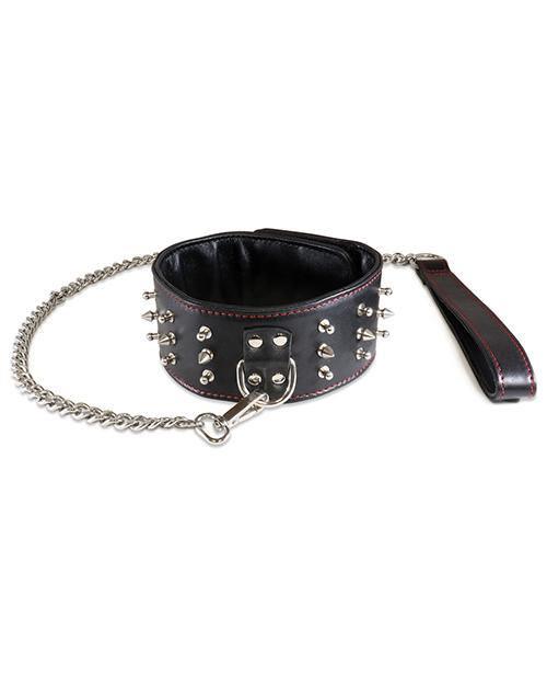product image, Sultra Lambskin 2 1-2" Studded Collar W-24" Chain - Black - SEXYEONE