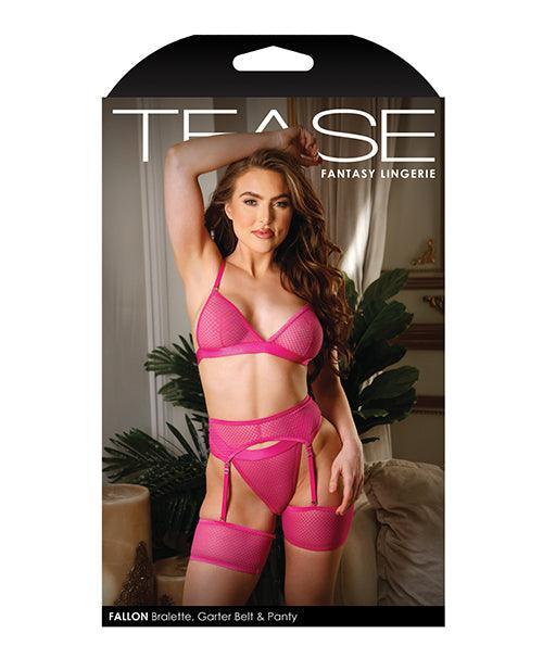 image of product,Tease Fallon Geometric Bralette, Garter Belt & Panty Pink - SEXYEONE