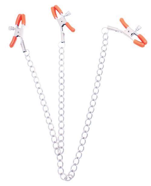 image of product,The 9's Orange Is The New Black Triple Your Pleasure Clamps & Chain - SEXYEONE