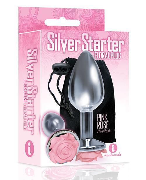 image of product,The 9's The Silver Starter Rose Floral Stainless Steel Butt Plug - SEXYEONE