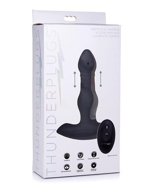 Thunderplugs Silicone Vibrating & Thrusting Plug W/remote - Black - SEXYEONE