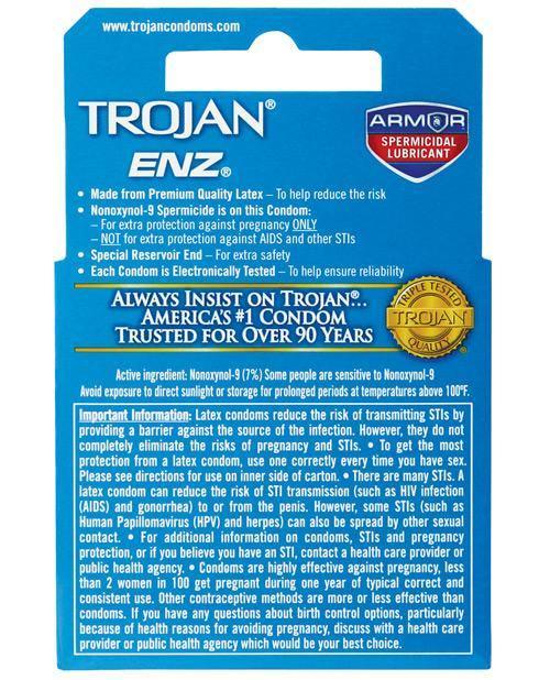 image of product,Trojan Enz Spermicidal Lubricated Condoms - Box Of 3 - SEXYEONE