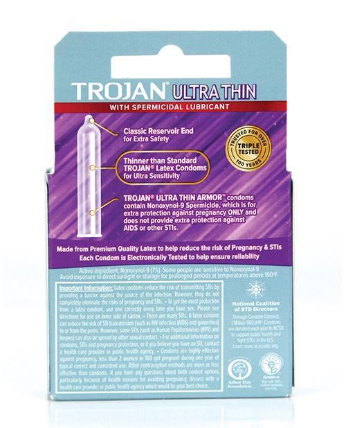 image of product,Trojan Ultra Thin Armor Spermicidal - Box Of 3 - SEXYEONE