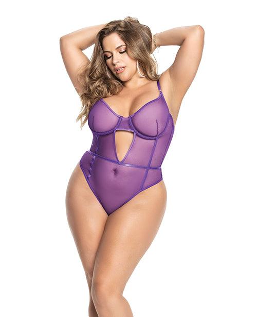 product image, Underwire Sheer Mesh Teddy W/adjustable Straps & Crotch Closure Orchid - SEXYEONE