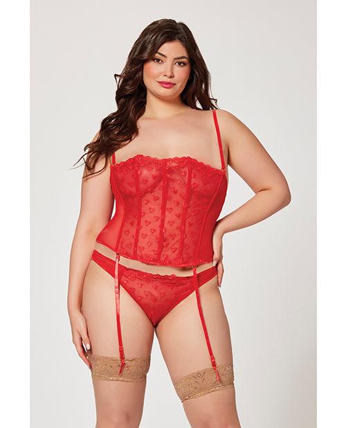 product image, Valentines Heart Embroidered Mesh Bustier & Panty Red - SEXYEONE
