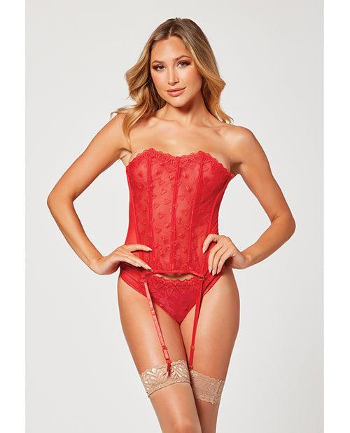 product image, Valentines Heart Embroidered Mesh Bustier & Panty Red - SEXYEONE