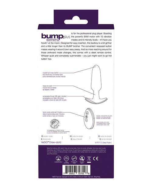 image of product,Vedo Bump Plus Rechargeable Remote Control Anal Vibe - Deep Purple - SEXYEONE
