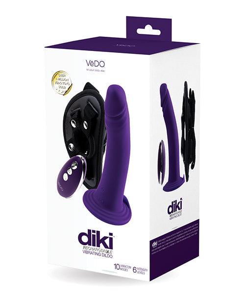 product image, Vedo Diki Rechargeable Vibrating Dildo W-harness - Deep Purple - SEXYEONE