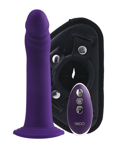 image of product,Vedo Diki Rechargeable Vibrating Dildo W-harness - Deep Purple - SEXYEONE