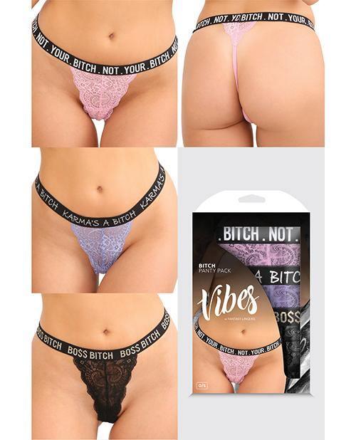 product image, Vibes Bitch 3 Pack Lace Panty Assorted Colors O-s - SEXYEONE