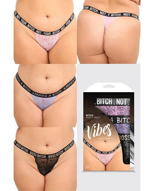 product image, Vibes Bitch 3 Pack Lace Panty Assorted Colors Qn - SEXYEONE