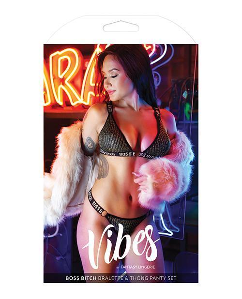 image of product,Vibes Boss Bitch Bralette & Thong Panty - SEXYEONE