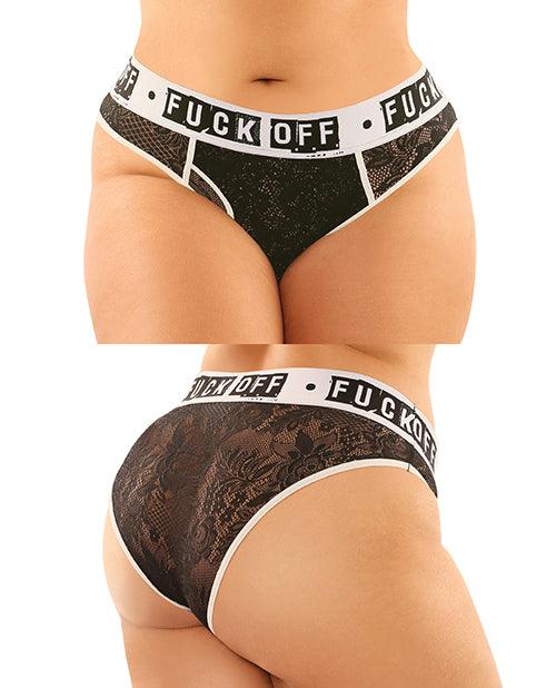 product image, Vibes Buddy Fuck Off Lace Boy Brief & Lace Thong Black QN - SEXYEONE